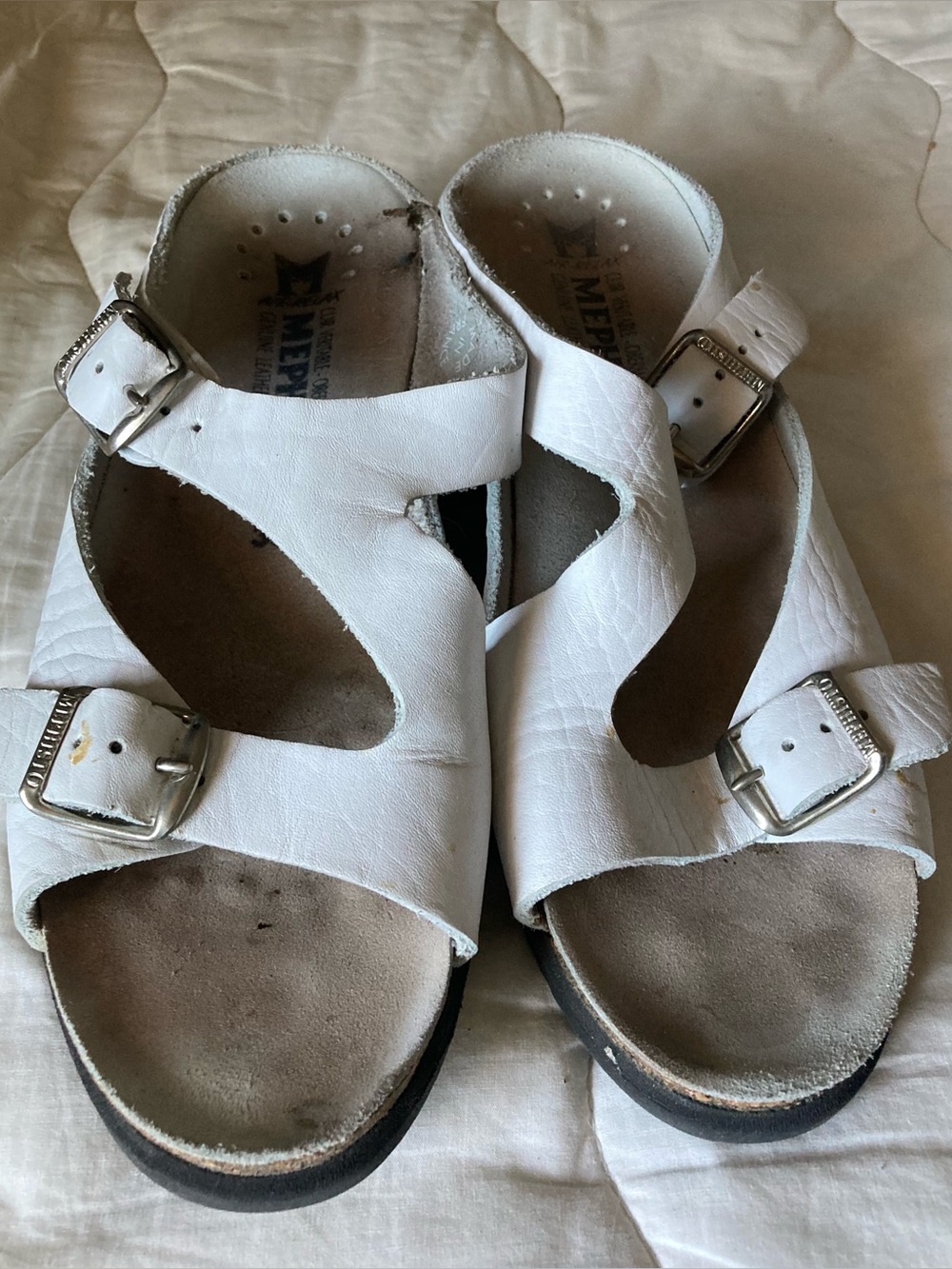 White Double-Buckle Comfort Sandals for Women by Mephisto